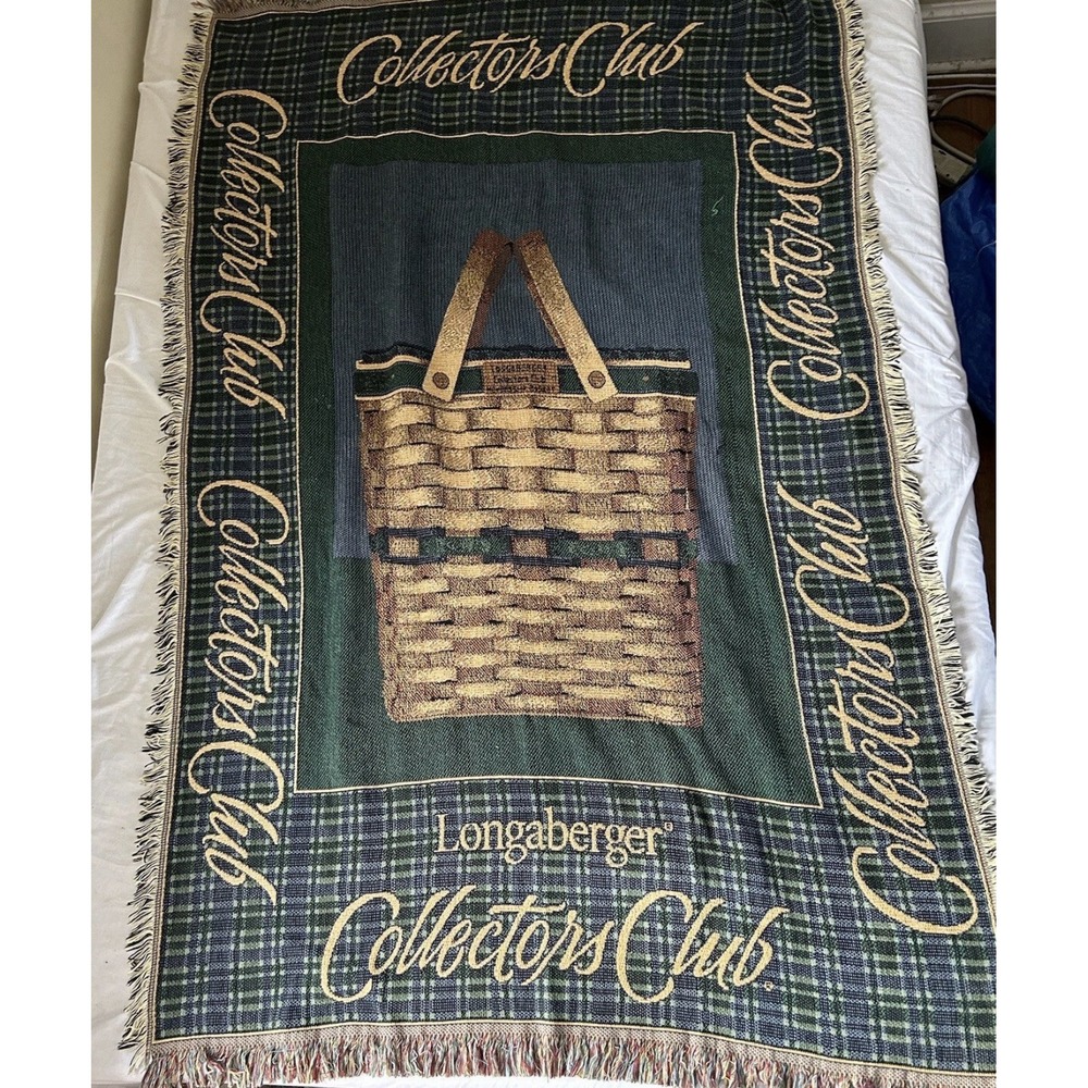 Longaberger Collectors Club 1999 Tapestry Throw Blanket Woven‎ Basket 67" x 43"
